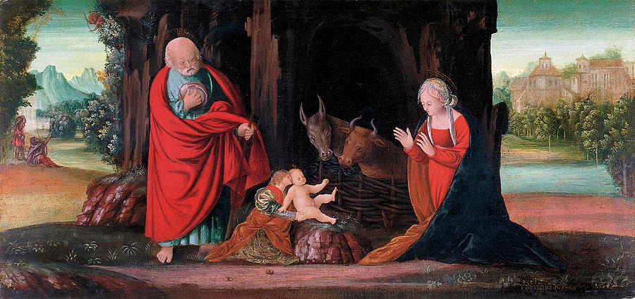 Table Painting - Bernardino Butinone --?-, ca.1450-Treviglio, before 1510-. The Nativity -1493-. Tempera and oil ... by Bernardino Butinone -1450-c 1507-