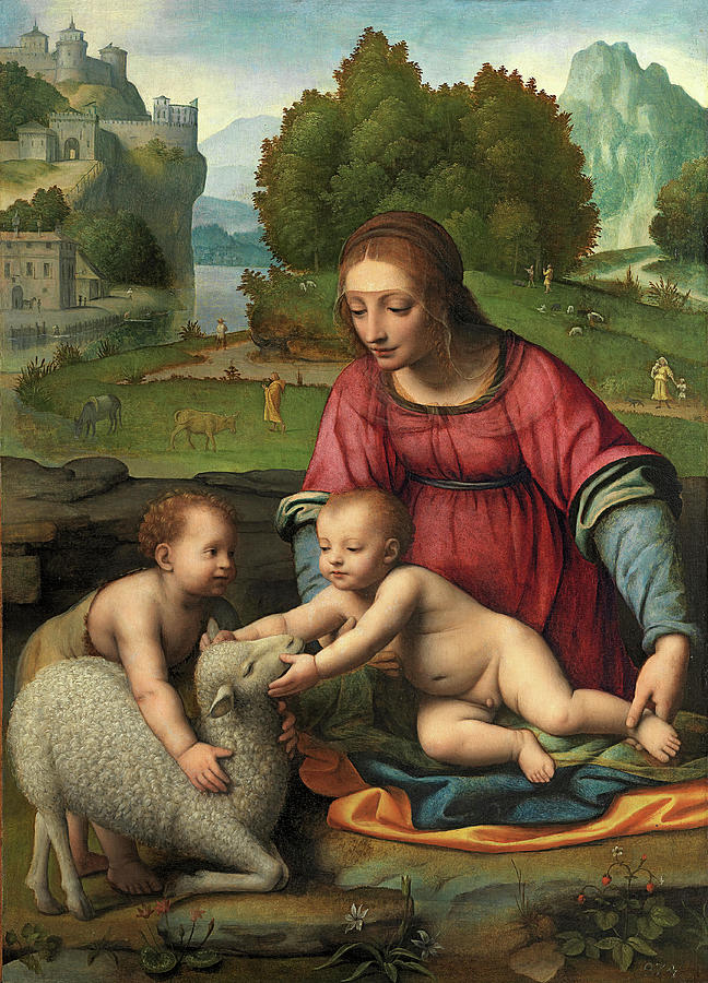 Bernardino Luini -Dumenza -?-, ca. 1480-Milan, 1532-. Virgin and Child with the Infant Saint John... Painting by Bernardino Luini -c 1480-1532-