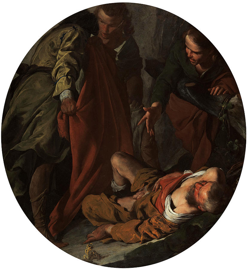 Bernardo Cavallino Painting - Bernardo Cavallino -Naples 1616-1656-. The Drunkenness of Noah -ca. 1640 - 1645-. Oil on panel. 4... by Bernardo Cavallino -c 1616-1656-