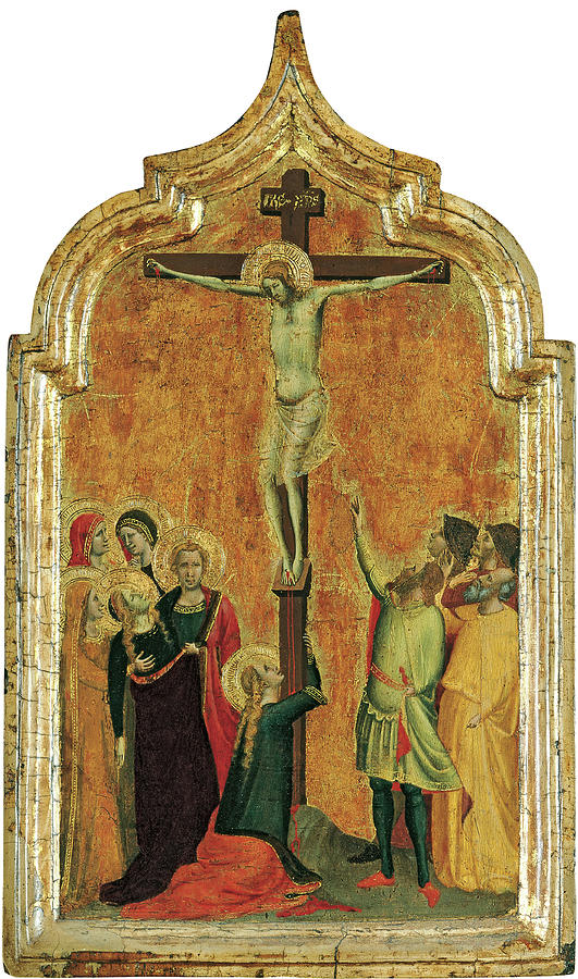 Bernardo Daddi -Florence, active ca .1312- 1348-. The Crucifixion -ca. 1330 - 1335-. Tempera and ... Painting by Bernardo Daddi -c 1280-1348-