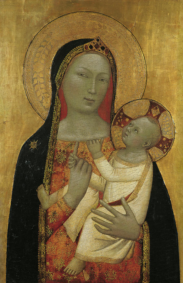 Bernardo Daddi -Florence, active ca .1312- 1348-. The Virgin and Child -ca. 1340 - 1345-. Tempera... Painting by Bernardo Daddi -c 1280-1348-