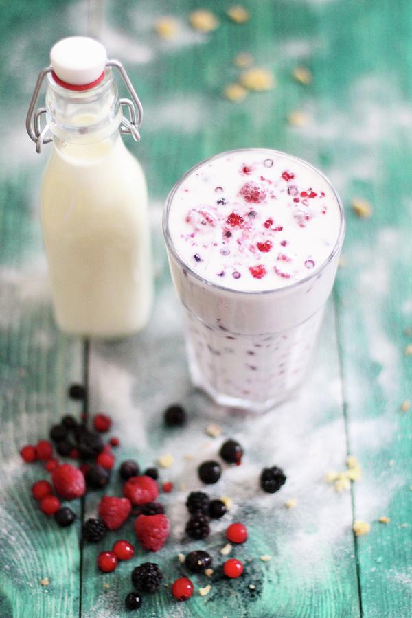 Berries With Milk Photograph by Sylvia E.k Photography
