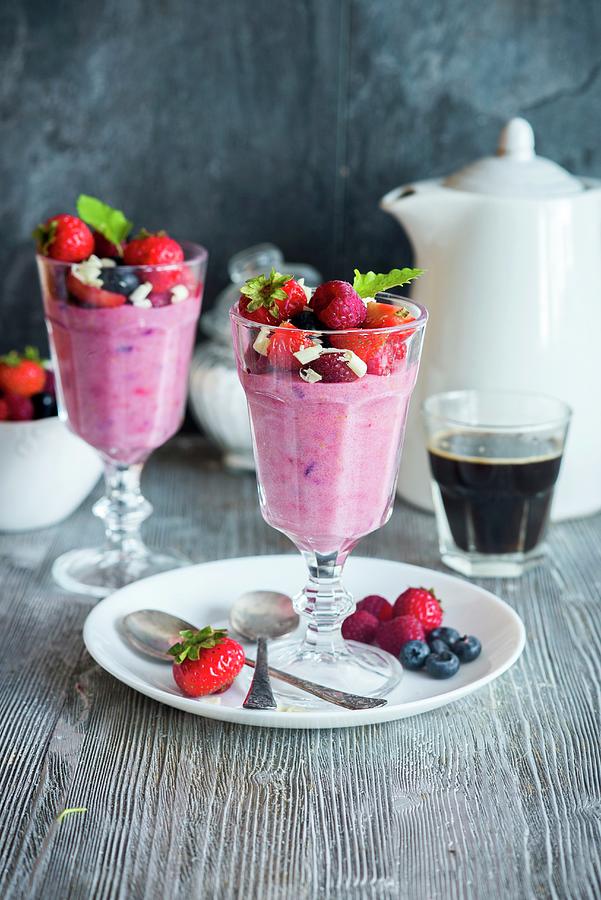 Berry And Yoghurt Mousse With Oats Photograph by Irina Meliukh