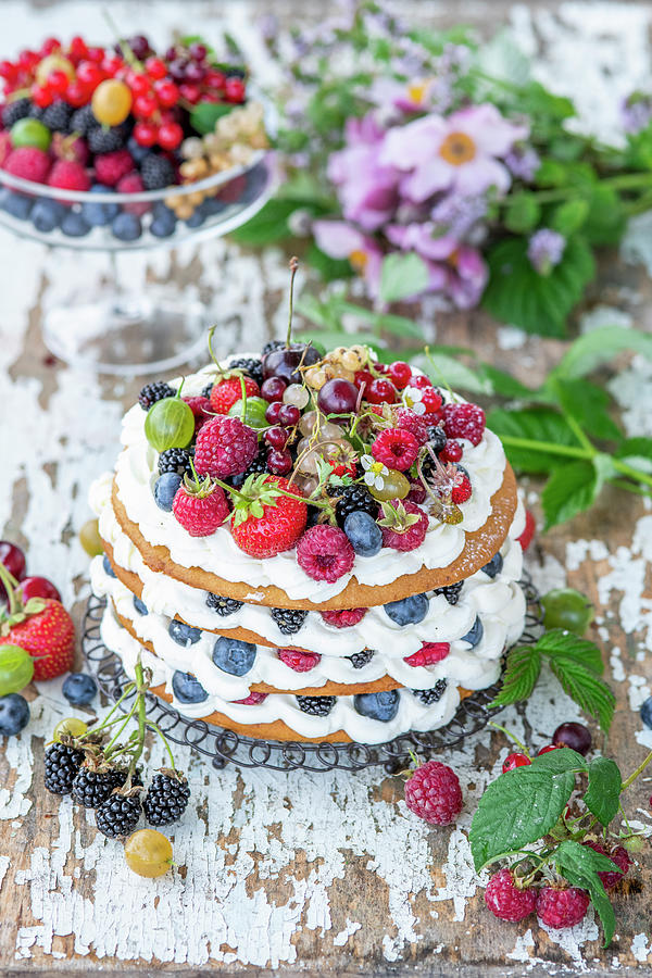 Berry Cake With Honey Layers And Mascarpone Photograph by Irina Meliukh