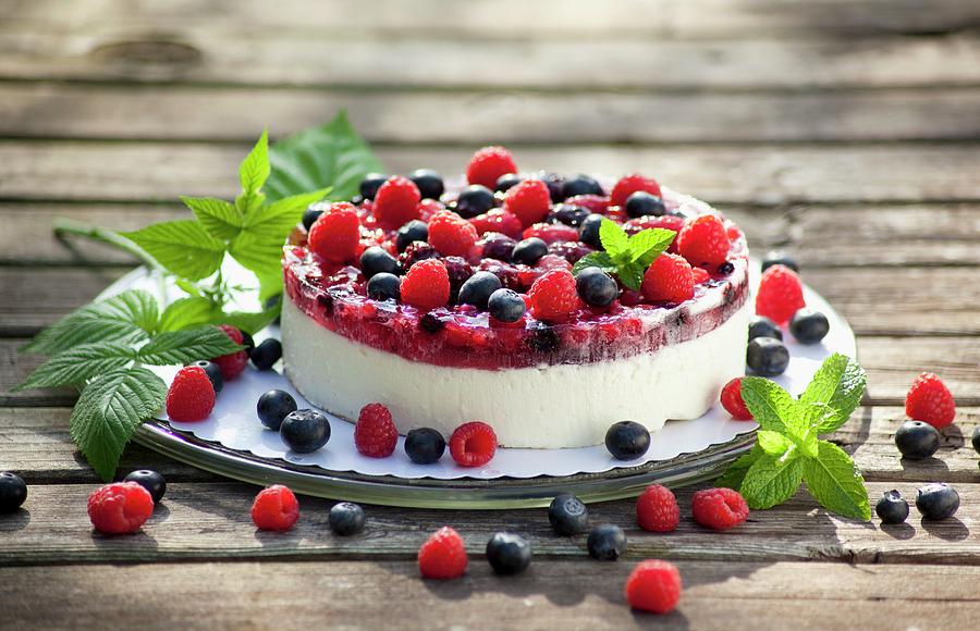 Berry Layer Cake With Blueberries, Raspberries And Redcurrants Photograph by Foodografix