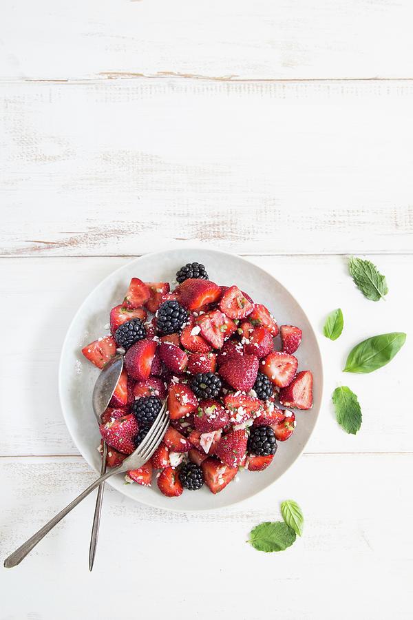 Berry Salad With Mint, Basil And Feta Cheese Photograph by Lori Rice