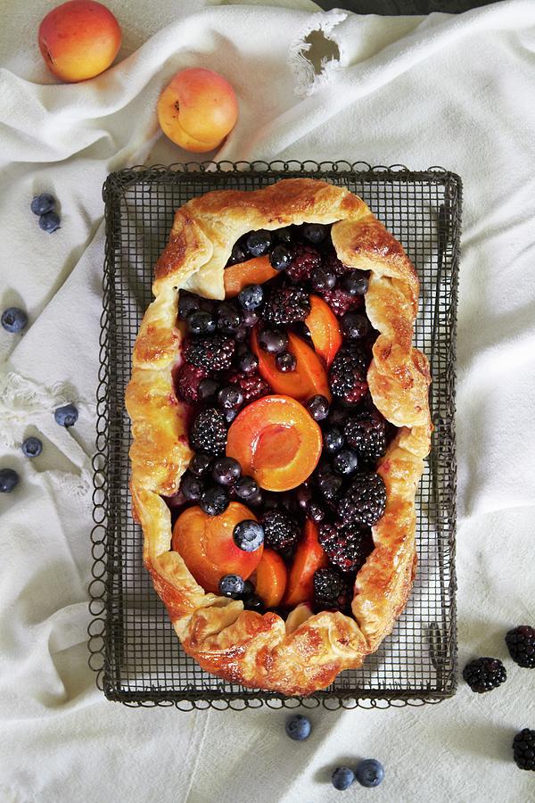 Berry Tart With Apricots seen From Above Photograph by Rose Hodges