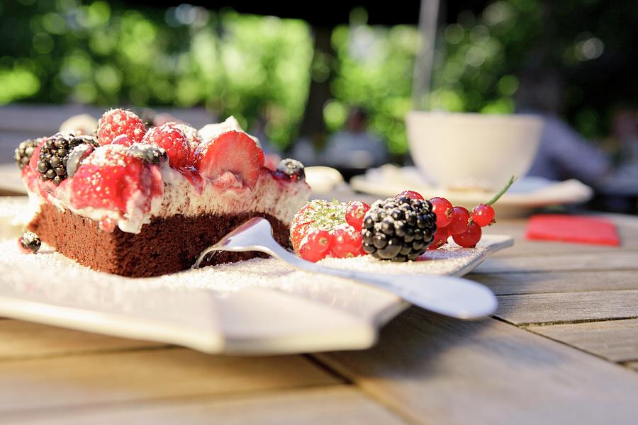 Berry Yoghurt Cake And A Cappuccino Photograph by Niklas Thiemann