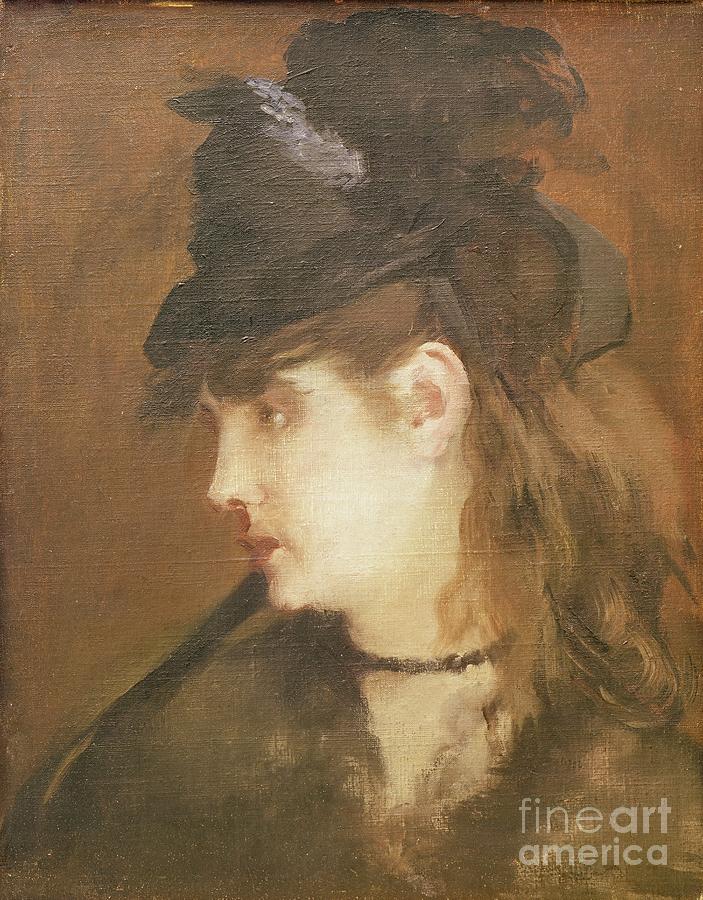 Berthe Morisot In A Black Hat Painting by Edouard Manet