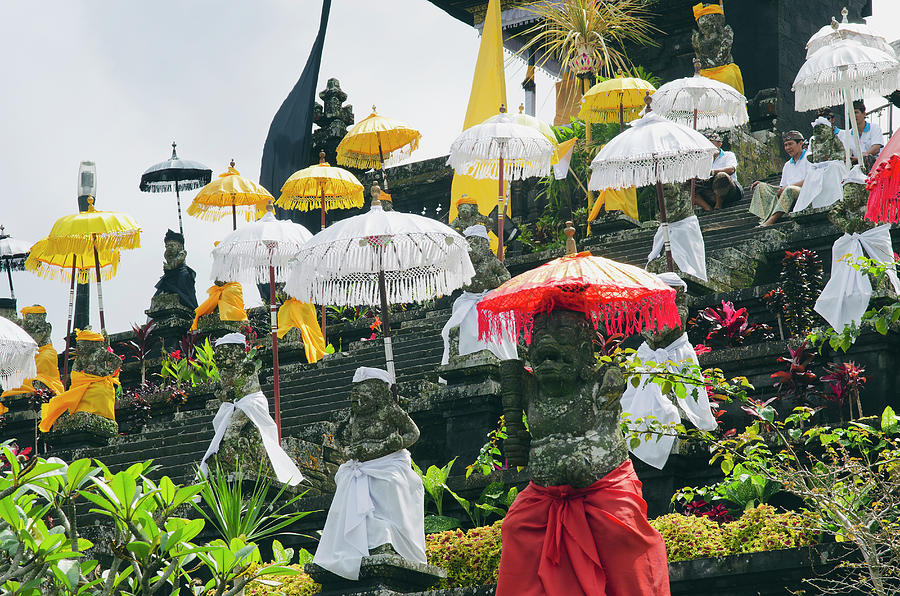 Besakih Temple Decorated With Umbrellas Photograph by Otto Stadler