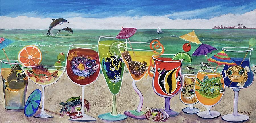 Beach Painting - Bestfins Beach Party II by Linda Kegley Beach Painting - Bestfins Beach Party II by Linda Kegley