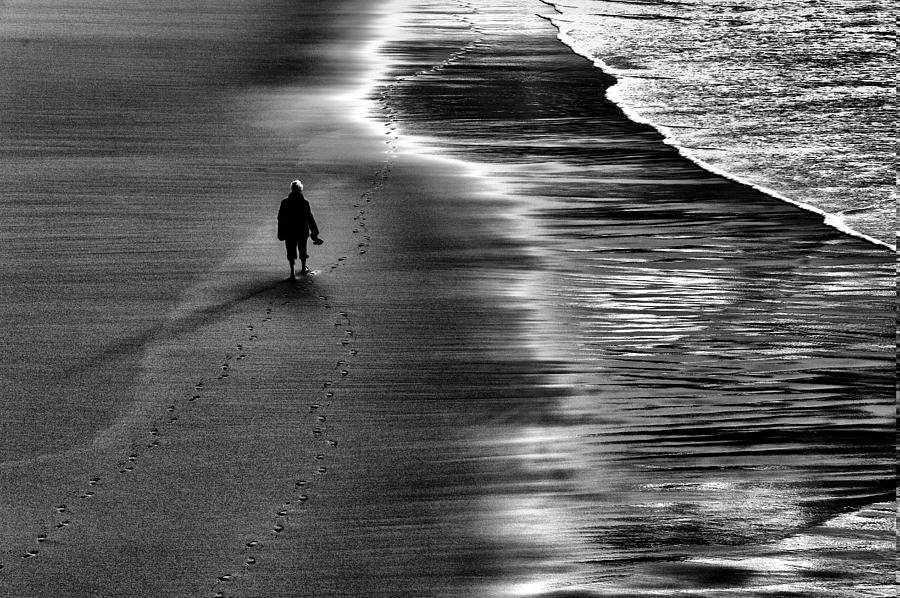 Mood Photograph - Between Sand And Water, Lonely Woman by Jois Domont ( J.l.g.)