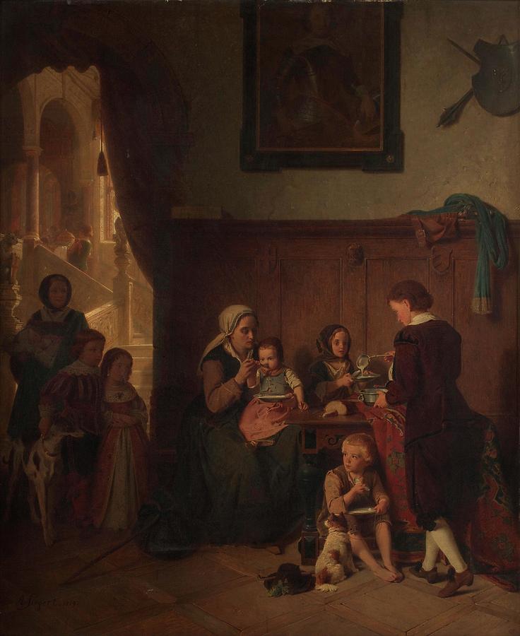 Bewirtung Einer Armen Familie Painting by August Friedrich Siegert ...
