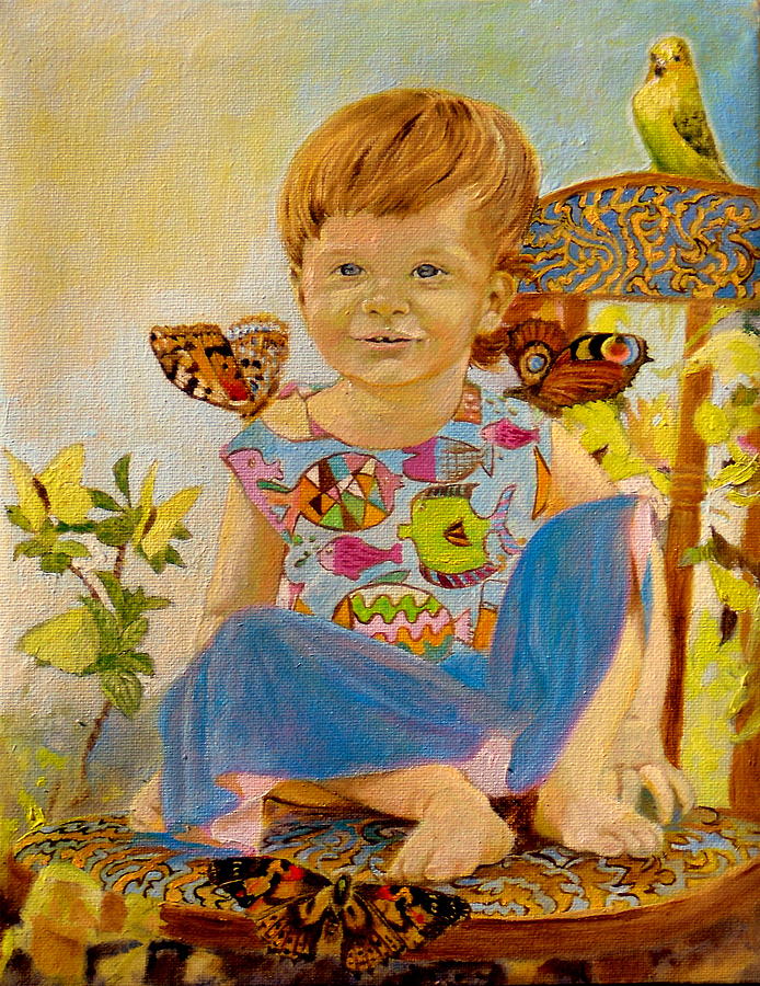 Parrot Painting - Bianka and butterflies by Henryk Gorecki