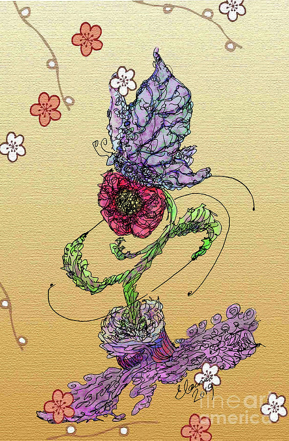 Biba on Flower Drawing by Elaine Berger