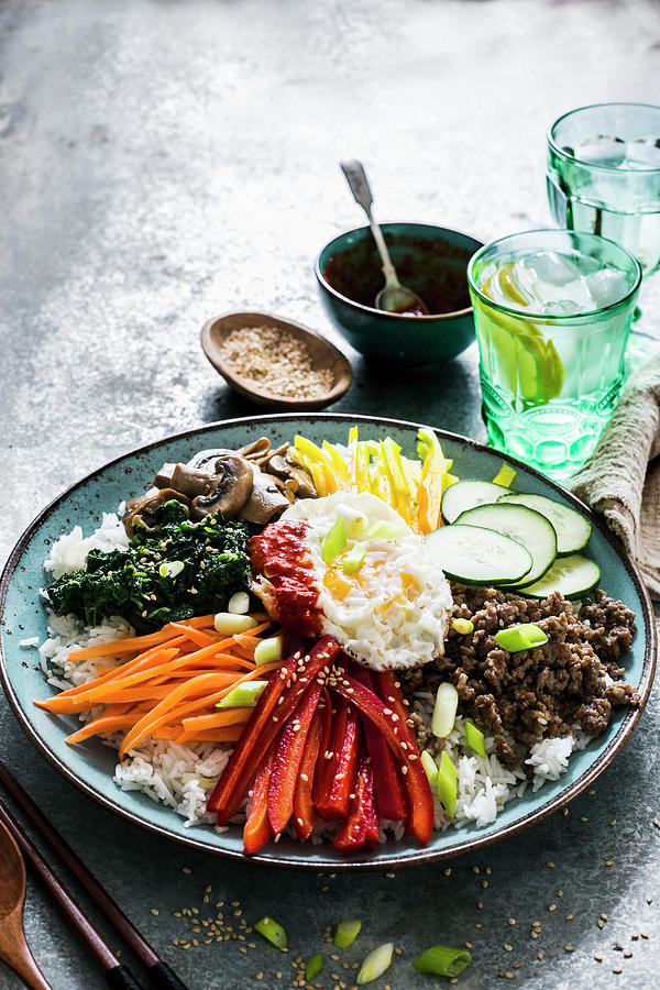 Bibimbab rice With Vegetables And Beef, Korea Photograph by Maricruz Avalos Flores