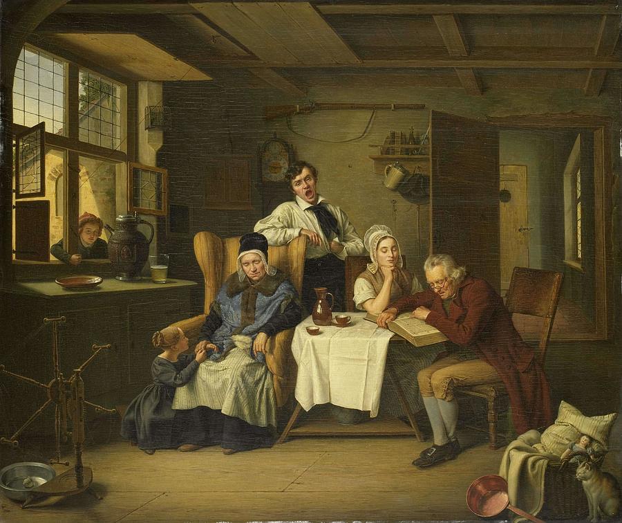 Bible Reading. Painting by Eduard Karl Gustav Lebrecht Pistorius -1796-1862-