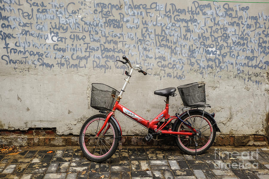 Bicycle Photograph - Bicycle and graffiti wall by Iryna Liveoak