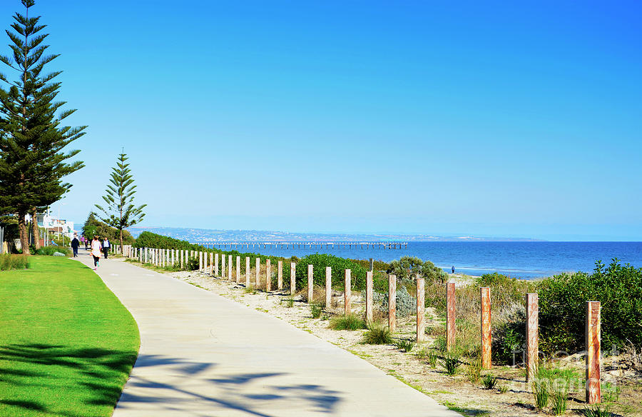 Bicycle and walking path with beach view.  Photograph by Milleflore Images