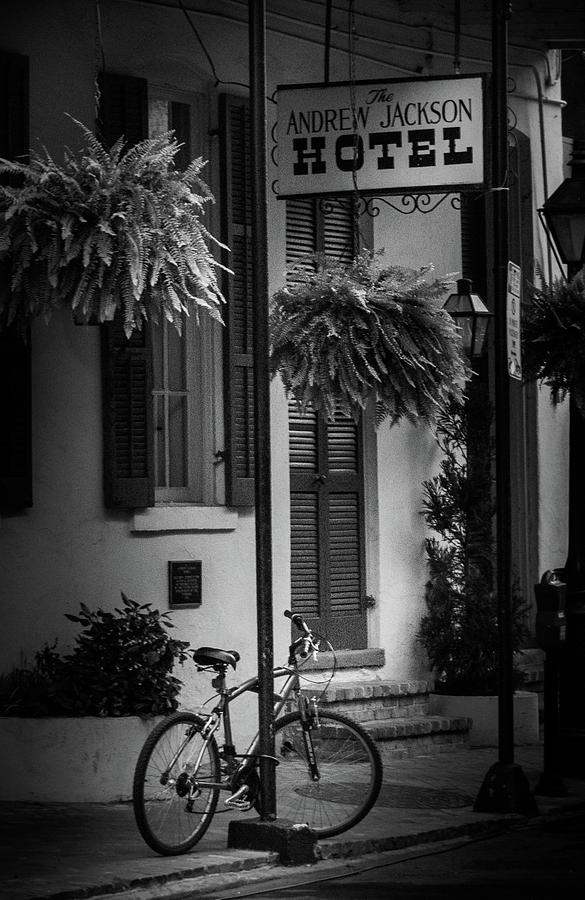 Bicycle At Andrew Jackson In Black and White Photograph by Greg and Chrystal Mimbs