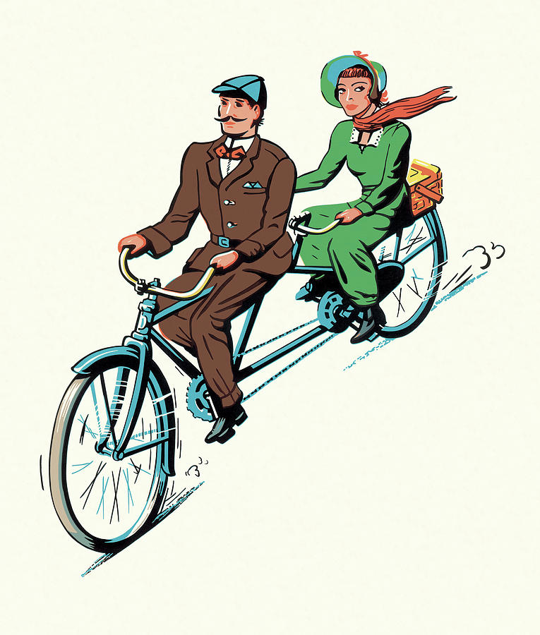 Vintage Drawing - Bicycle Built for Two by CSA Images
