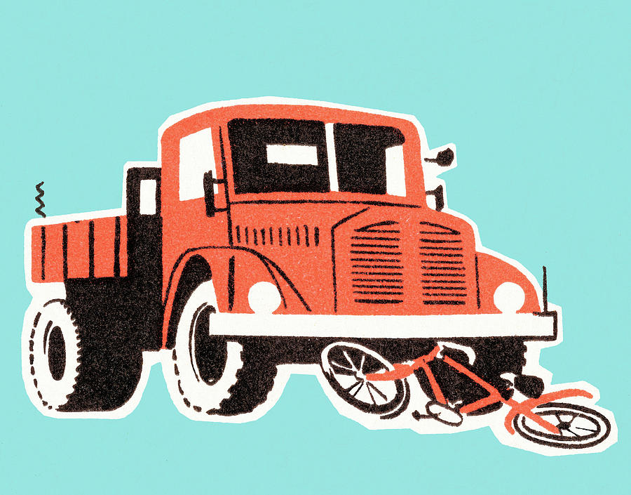 Transportation Drawing - Bicycle hit by a truck by CSA Images