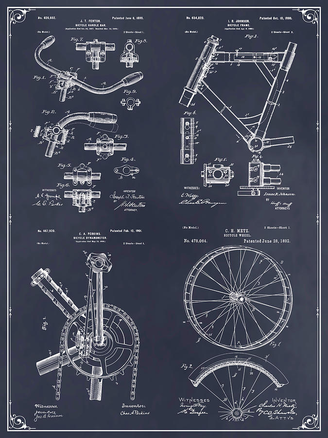 Bicycle Set Blackboard Patent Print Drawing by Greg Edwards
