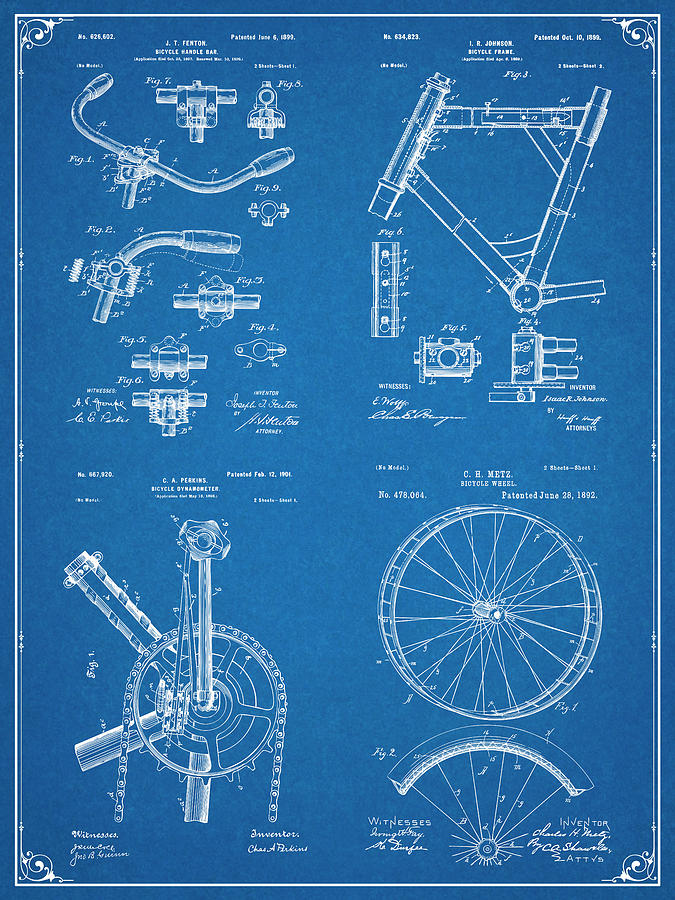 Bicycle Set Blueprint Patent Print Drawing by Greg Edwards