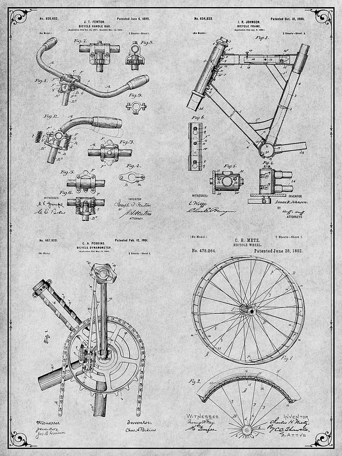 Bicycle Set Gray Patent Print Drawing by Greg Edwards