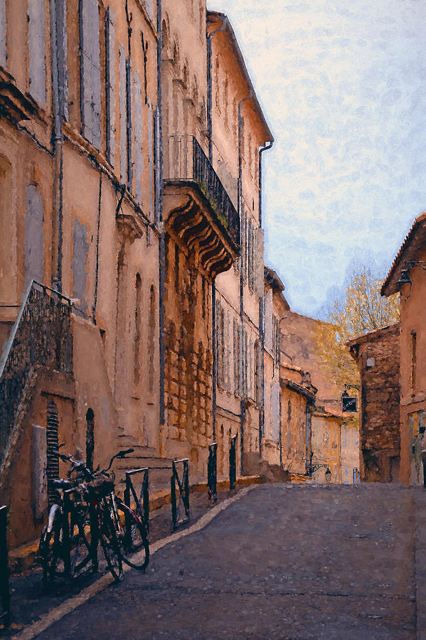 Bicycles In Old Town Alley - Digital Painting Photograph by Maria Angelica Maira