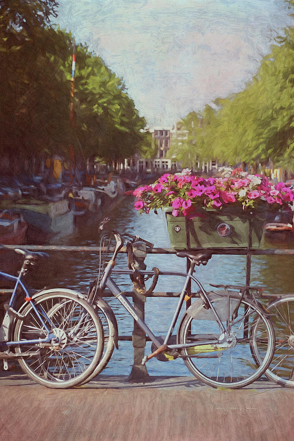 Bicycles On The Bridge - Digital Painting Photograph by Maria Angelica Maira