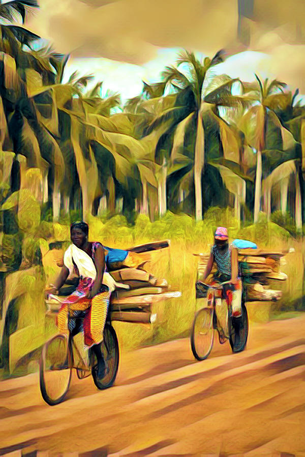 Bicycling to Market Abstract Painting Photograph by Debra and Dave Vanderlaan