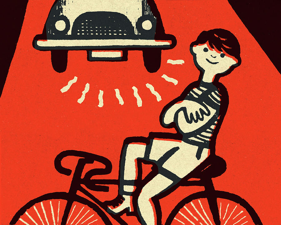 Transportation Drawing - Bicyclist in the Middle of Road by CSA Images