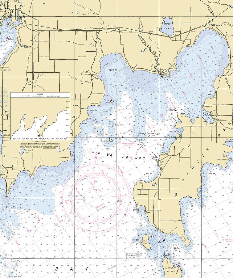 Big Bay De Noc-lake Michigan Nautical Chart Mixed Media by Bret