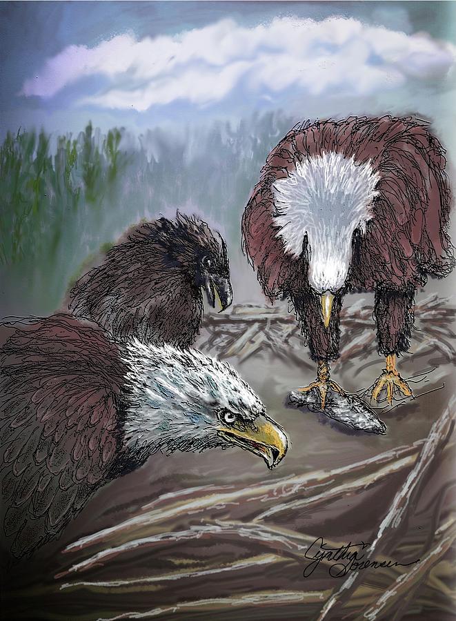 Big Bear Bald Eagle Family Digital Art by Cynthia Sorensen