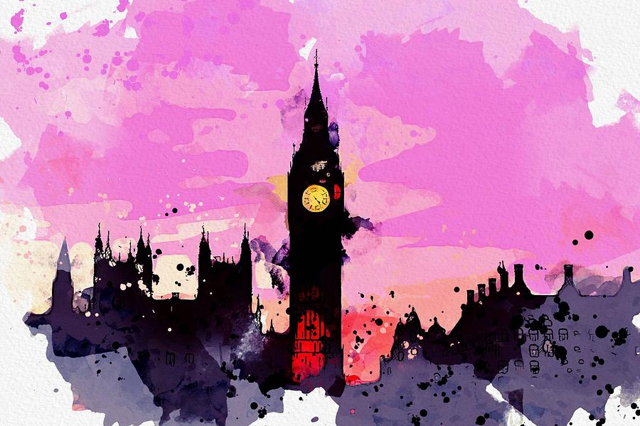 Big Ben Clock Tower, London C2019, Watercolor By Adam Asar Painting