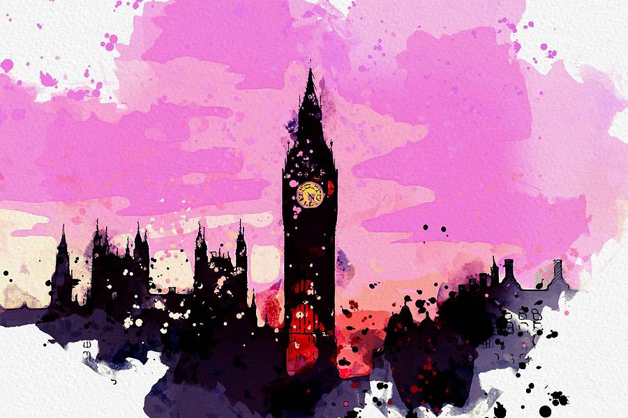 Big Ben Clock Tower, London Watercolor By Ahmet Asar Painting