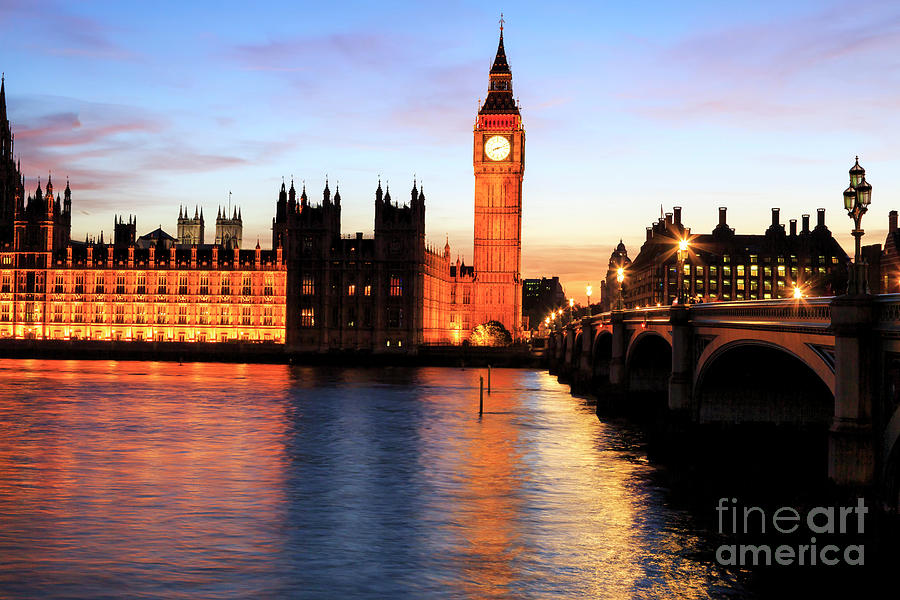 Big Ben Lit Up at Night in London Photograph by John Rizzuto