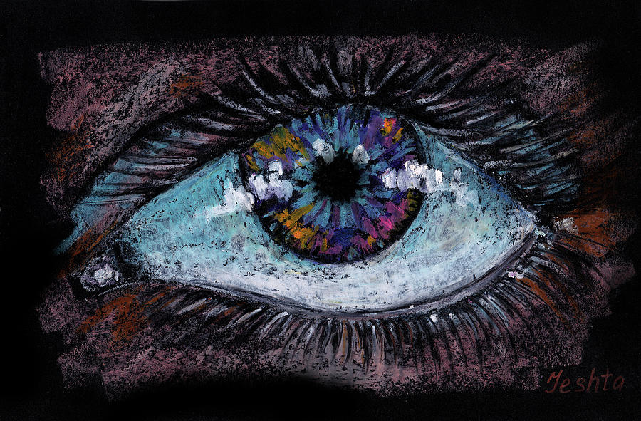 I'm watching you. Big green eye. Oil pastel on black background Pastel by  Elena Sysoeva - Pixels