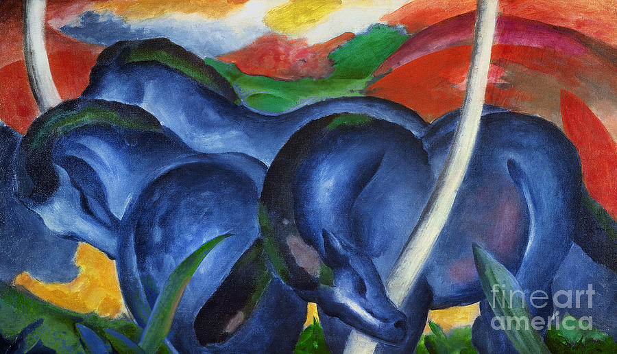 Big Blue Horses By Franz Marc Oil On Canvas, 1911 Painting by Franz Marc