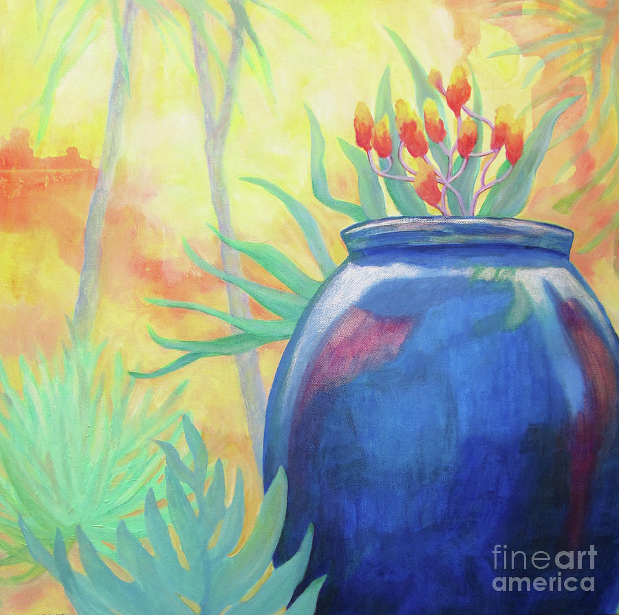 Big Blue Pot Painting by Sharon Nelson-Bianco