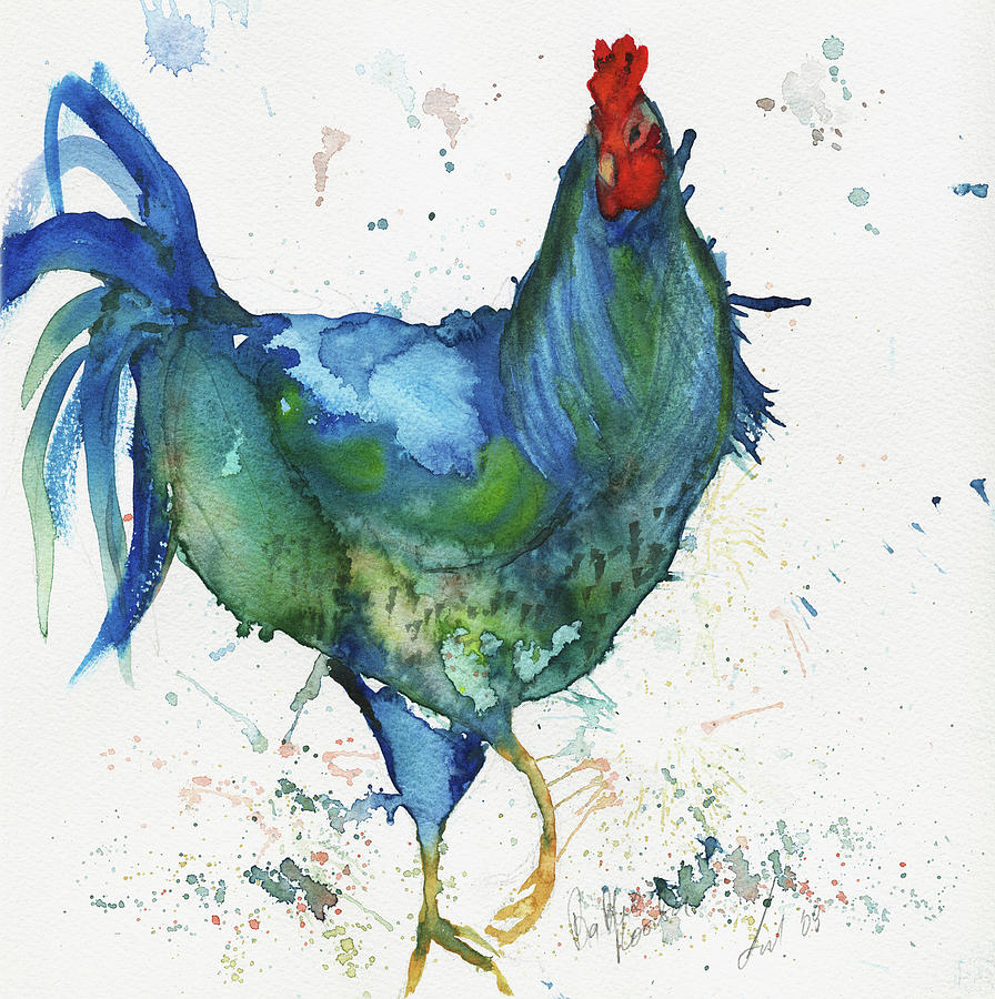 Big Blue Rooster Painting by Leah McCloskey - Fine Art America