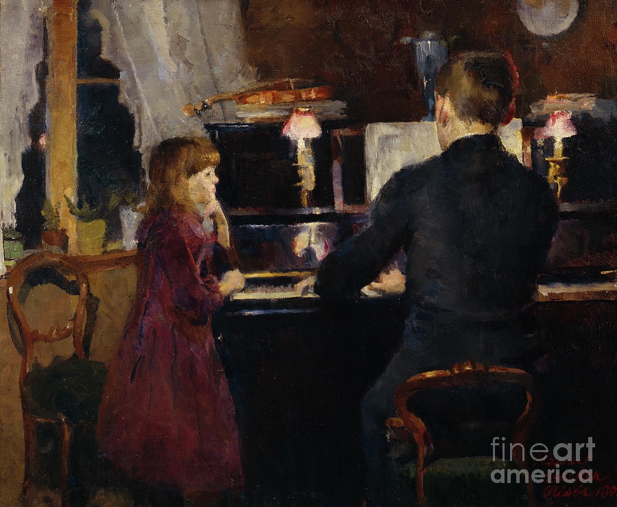 Big brother playing Painting by O Vaering by Harriet Backer