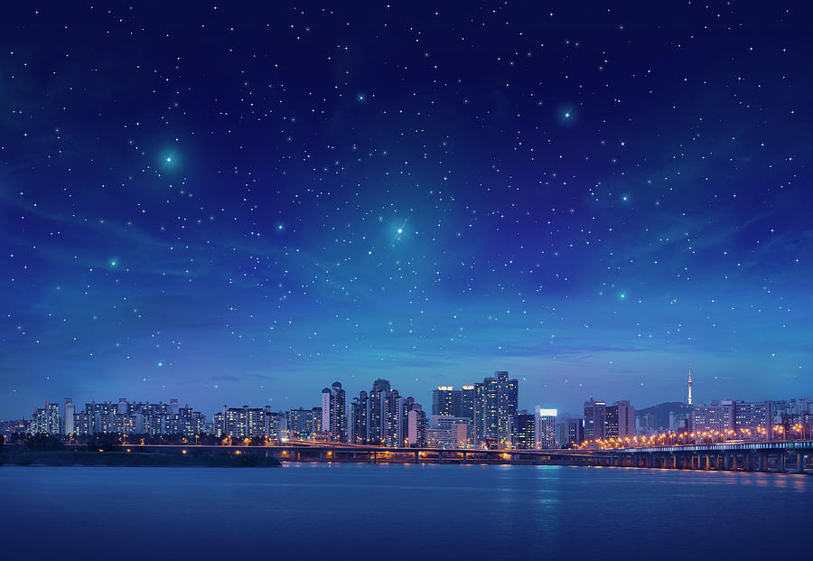 Big City By Starry Night Photograph by Narvikk