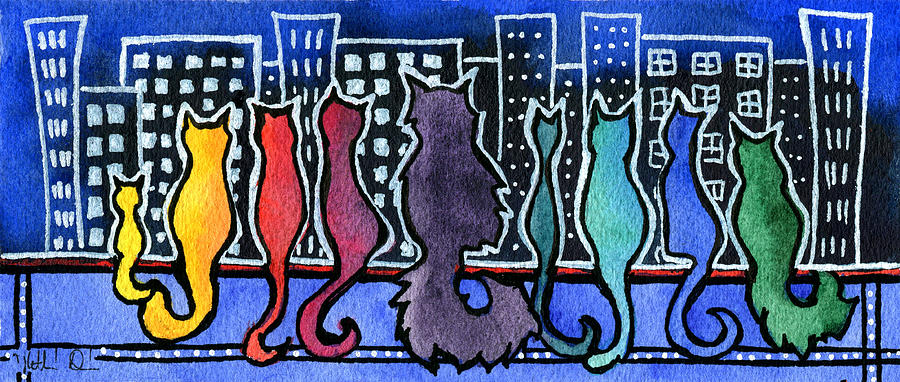 Cat Painting - Big City Cats by Dora Hathazi Mendes