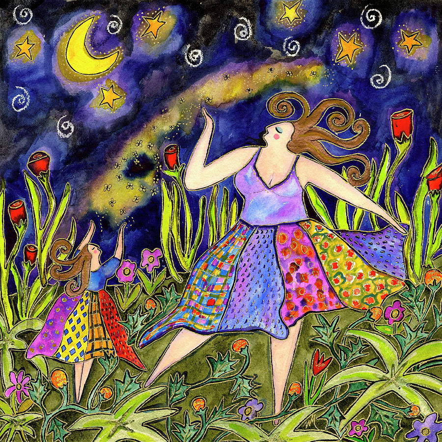 Woman Painting - Big Diva & Fireflies by Wyanne