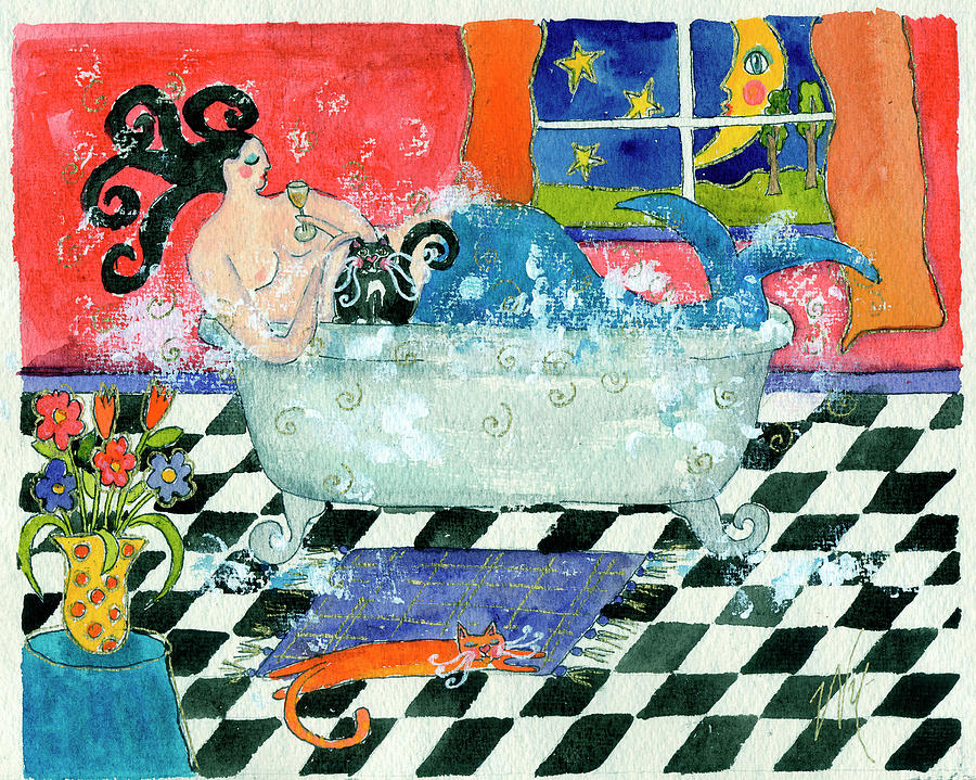 Animal Painting - Big Diva Mermaid Bubble Bath by Wyanne