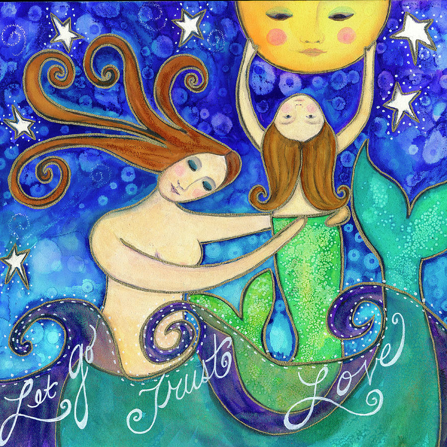 Mermaid Painting - Big Diva Mermaid Mothers Love by Wyanne