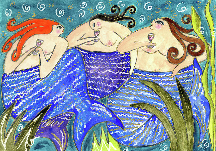 Mermaid Painting - Big Diva Mermaid Wine Club by Wyanne