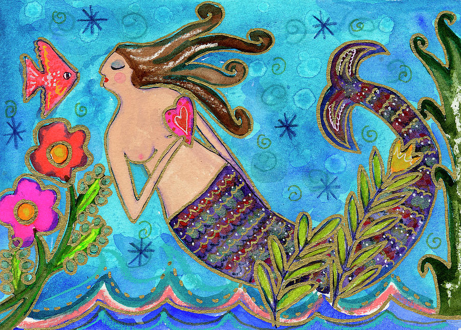Animal Painting - Big Diva Mermaid With Heart by Wyanne